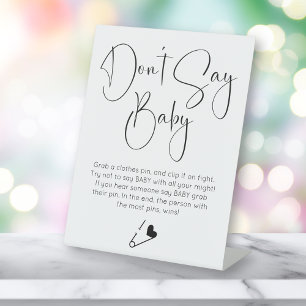 Don't Say Baby Modern Script Baby Shower Pedestal Sign