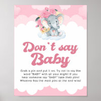 Don't Say Baby Pink Elephant Baby Shower Game Sign