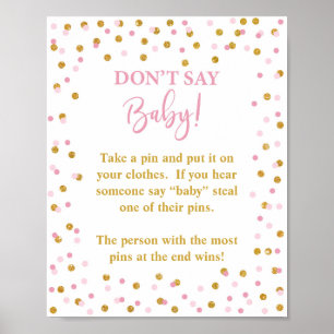 Don't Say Baby Shower Game Sign Pink & Gold