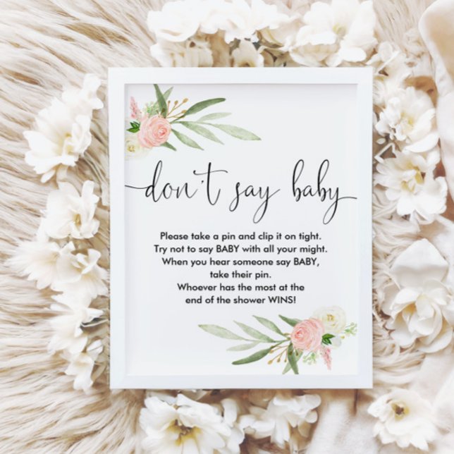 Don't say baby shower game sign pink gold (Creator Uploaded)