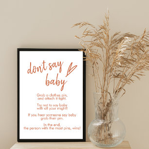 Don't say baby sign boho cute heart terracotta