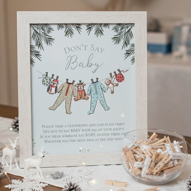 Dont Say Baby Winter Baby Shower Game Poster (Don't Say Baby Baby It's Cold Outside, Winter Wonderland Christmas Baby Shower Game for Mother to Be)