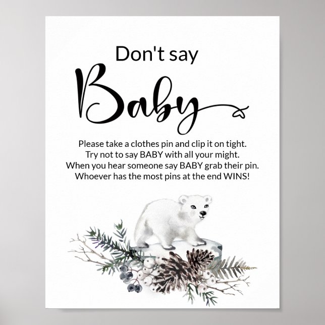  Don't say baby winter baby shower poster. Poster (Front)