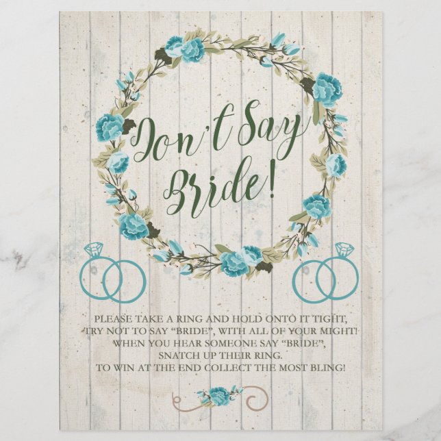 Don't Say Bride! Bridal Shower Game Flyer (Front)