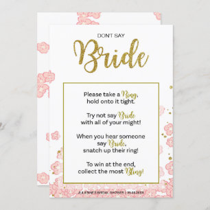 Don't Say Bride Bridal Shower Ring Game Pink Gol Invitation