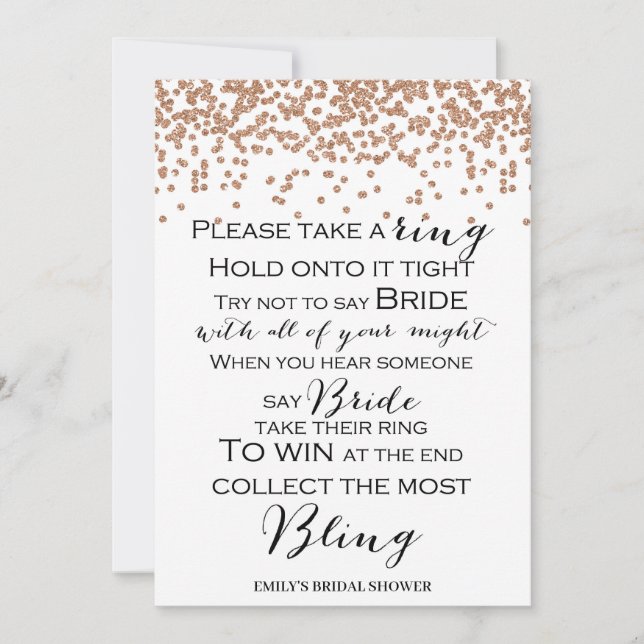 Don't Say Bride Rose Gold Bridal Shower Game 5x7 Invitation (Front)