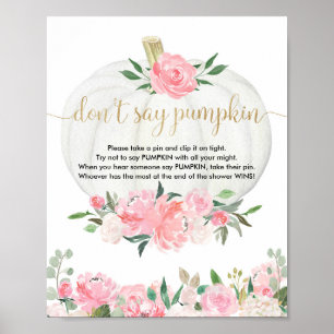 Don't say pumpkin baby shower game fall pink gold poster