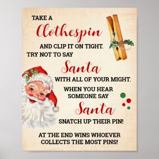 Don't Say Santa Christmas Clothespin Game Sign
