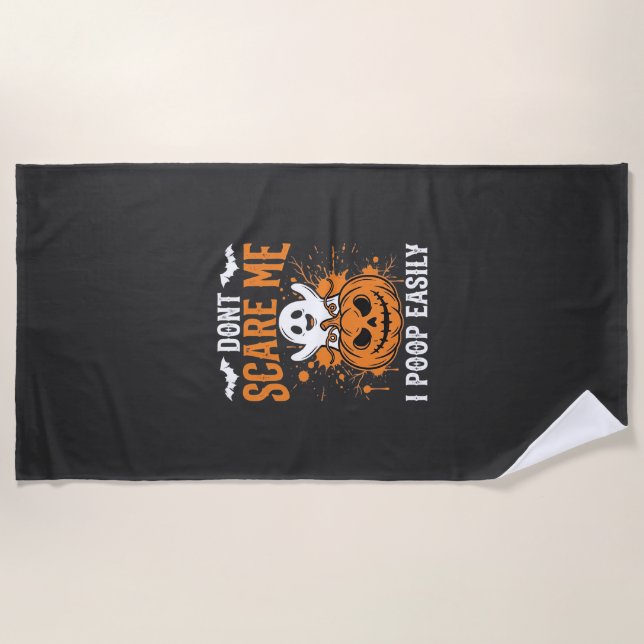 Don't Scare Me Halloween Ghost Pumpkin Design Beach Towel (Front)