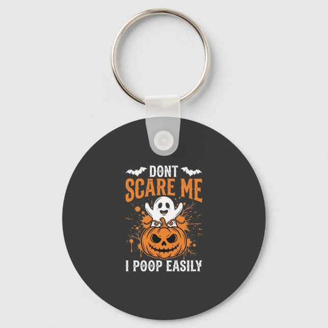 Don't Scare Me Halloween Ghost Pumpkin Design Key Ring (Front)