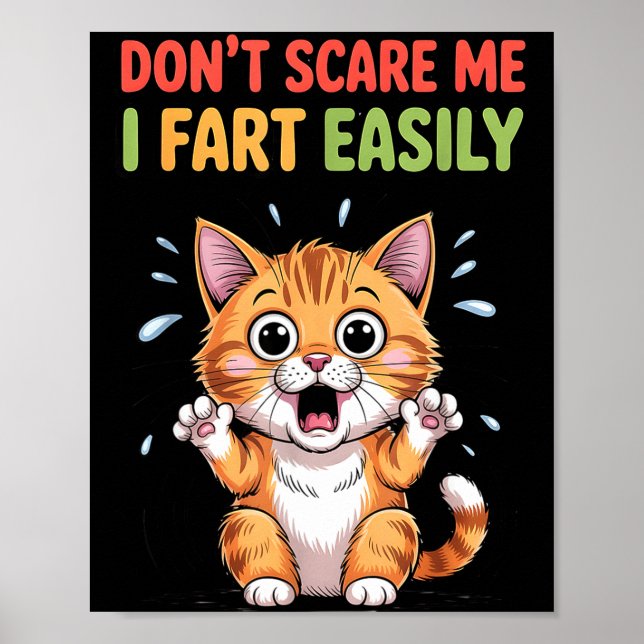 Don't scare me i fart easily scared cat funny meme poster (Front)