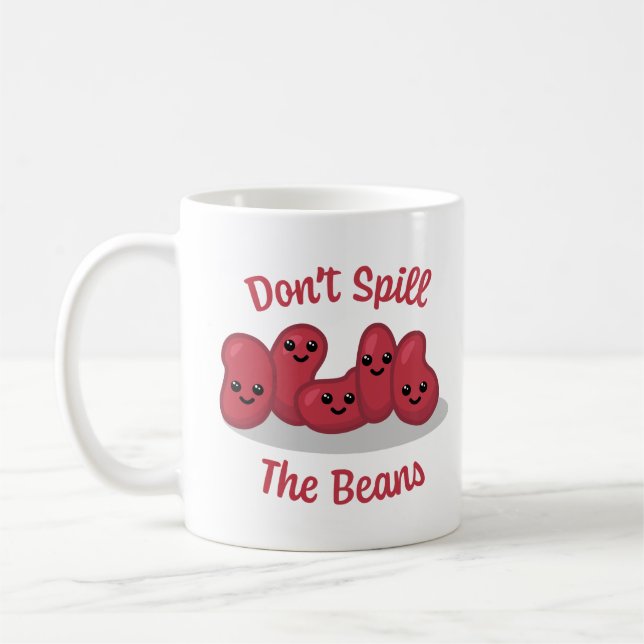 Don't Spill The Beans! Cute Bean Cartoon Coffee Mug (Left)