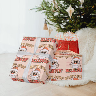 Don't Stop Believin' Retro Santa Claus  Wrapping Paper