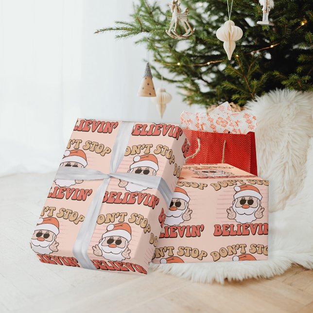 Don't Stop Believin' Retro Santa Claus  Wrapping Paper (Creator Uploaded)