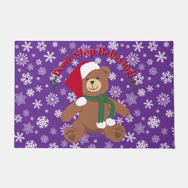 Don't Stop Believing! Christmas Bear Snowflakes Doormat (Front)