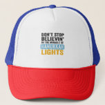 Don't Stop Believing in the Mircacle Of Hanukkah Trucker Hat<br><div class="desc">hanukkah, jewish, chanukah, menorah, dreidel, gift, birthday, holiday, lights, gelt</div>