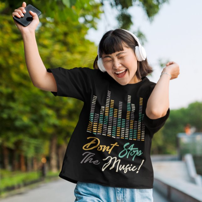 Don't Stop The Music T-Shirt (Girl sliding in skater and enjoying music)