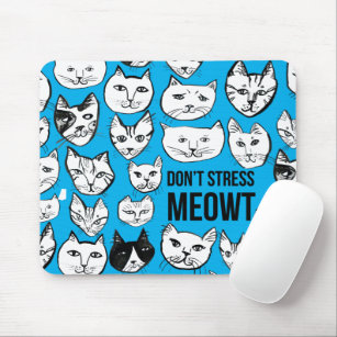 Don't Stress MEOWT Cat Head Pattern Blue Mouse Pad
