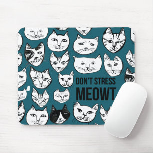 Don't Stress MEOWT Cat Head Pattern Green Mouse Pad