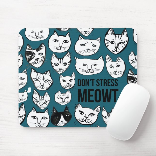 Don't Stress MEOWT Cat Head Pattern Green Mouse Pad (With Mouse)