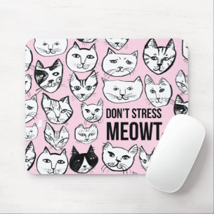 Don't Stress MEOWT Cat Head Pattern Pink Mouse Pad