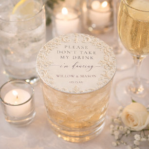 Don't Take My Drink I'm Dancing Baroque Wedding Round Paper Coaster
