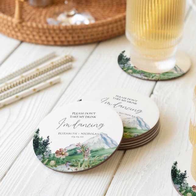 Don't Take My Drink | Mountain Wildflower Wedding Round Paper Coaster (Creator Uploaded)