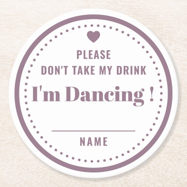Don't Take My Drink Name Classic Purple Wedding Round Paper Coaster (Front)
