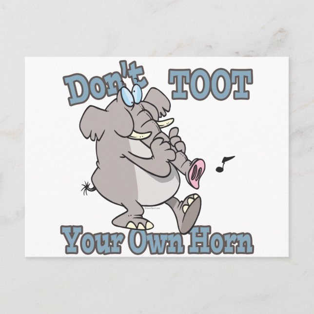 dont toot your own horn elephant cartoon postcard (Front)