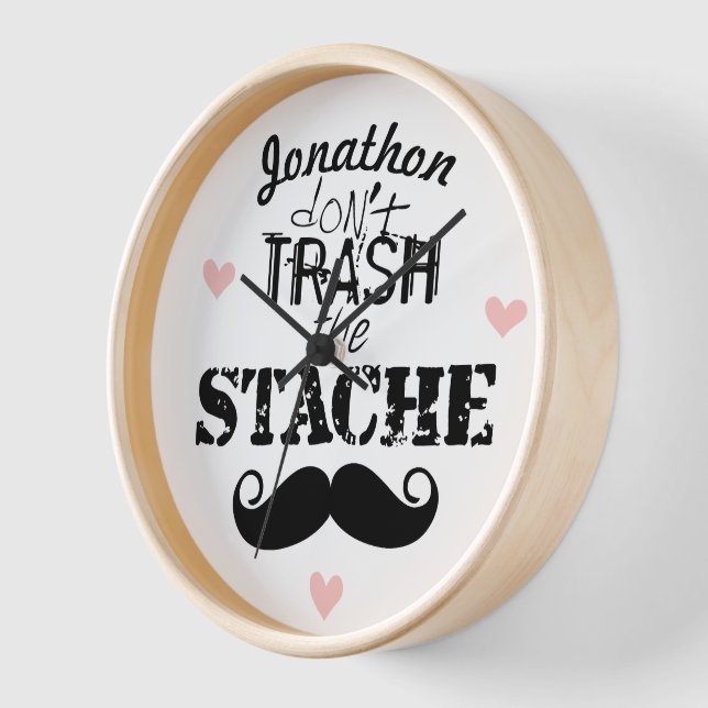 Don't Trash the Stache Moustache Retro Hipster Clock (Angle)