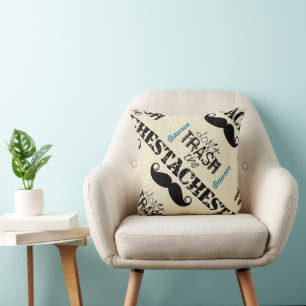 Don't Trash the Stache Moustache Retro Hipster Cushion