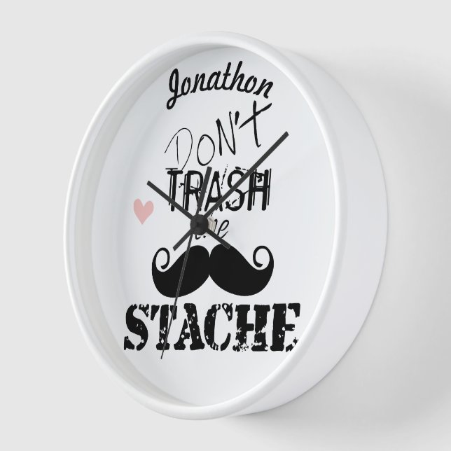 Don't Trash the Stache Moustache Retro Hipster Wall Clock (Angle)