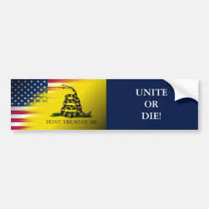 "Don't tread on me" flag/U.S.A. flag-Unite or Die! Bumper Sticker
