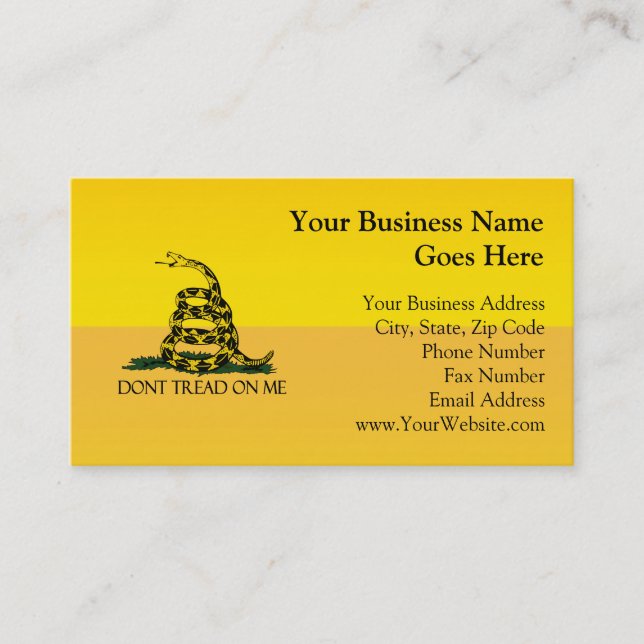 Don't Tread on Me, Yellow Gadsden Flag Ensign Business Card (Front)