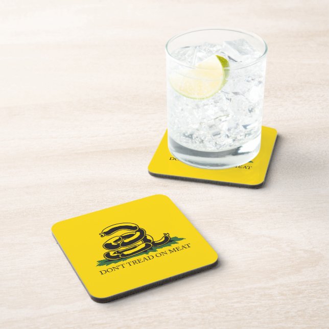 Don't tread on meat funny Gadsden flag parody meme Coaster (Right Side)