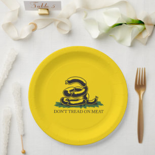 Don't tread on meat funny Gadsden flag parody meme Paper Plate