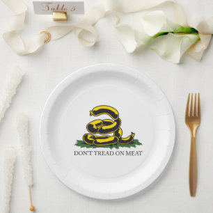 Don't tread on meat funny Gadsden flag parody meme Paper Plate