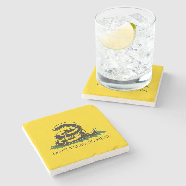 Don't tread on meat funny Gadsden flag parody meme Stone Coaster (Side)