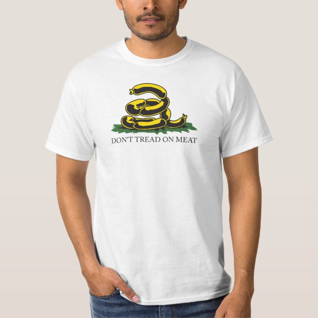 Don't tread on meat funny Gadsden flag parody meme T-Shirt (Front)