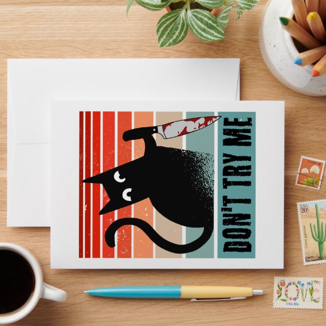 Don't try me, Moody Cat with knife Invitation Envelope (Desk)