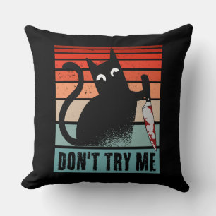 Don't try me, Moody Cat with knife Invitation Post Cushion