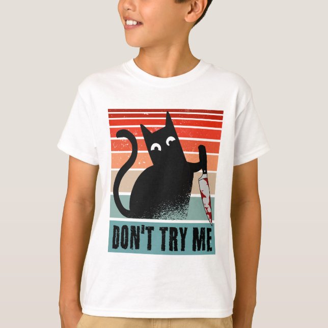 Don't try me, Moody Cat with knife Invitation T-Shirt (Front)