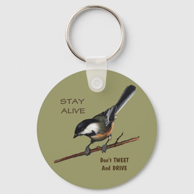 Don't Tweet & Drive: Bird: Colour Pencil Art Key Ring (Front)