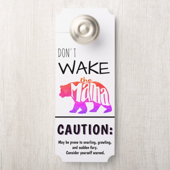 Don't Wake the Mama Bear Retro Rainbow Door Hanger (On Knob)