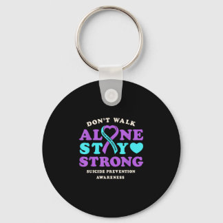 Don't walk alone prevention awareness ribbon heart key ring