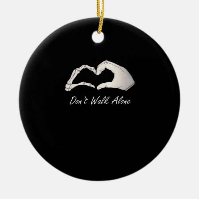Don't Walk - White Classic - Skeleton Hands Hearts Ceramic Tree Decoration (Front)
