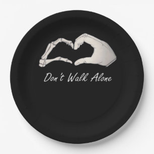 Don't Walk - White Classic - Skeleton Hands Hearts Paper Plate