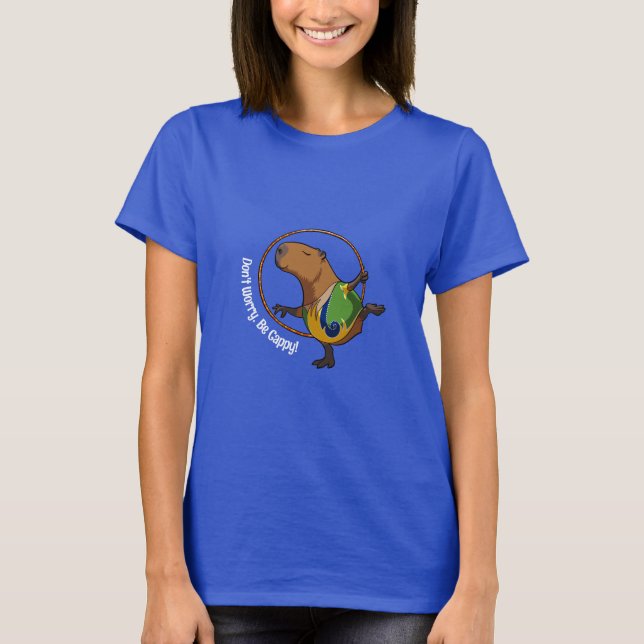 Don't Worry Be Cappy Capybara Gymnast Hoop Cartoon T-Shirt (Front)