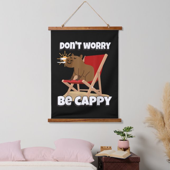 Don't Worry Be Cappy, Cute Capybara Gift Animal  Hanging Tapestry (Bedroom)