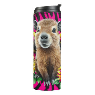 Don't Worry, Be Cappy – Cute Capybara Sunflower Thermal Tumbler